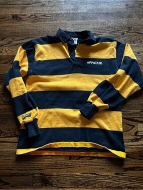 AppState Black and Gold Striped Rugby Polo
